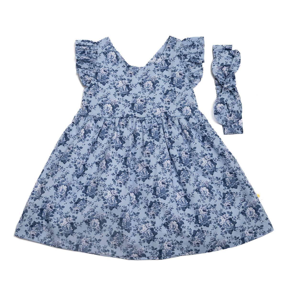 Cross-back dress - Blue flowers
